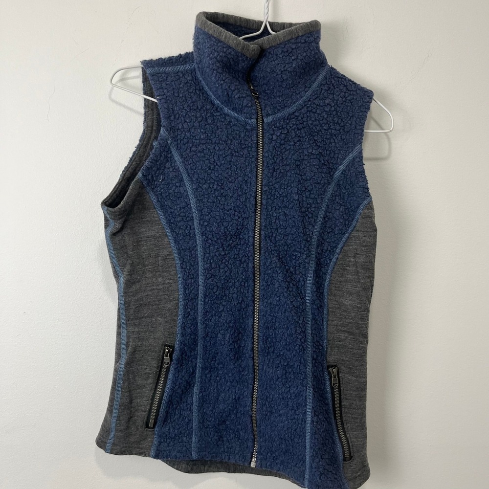 KUHL Fleece Wool Vest Womens XS Blue Gray Full Zip Outdoor Performance Layer